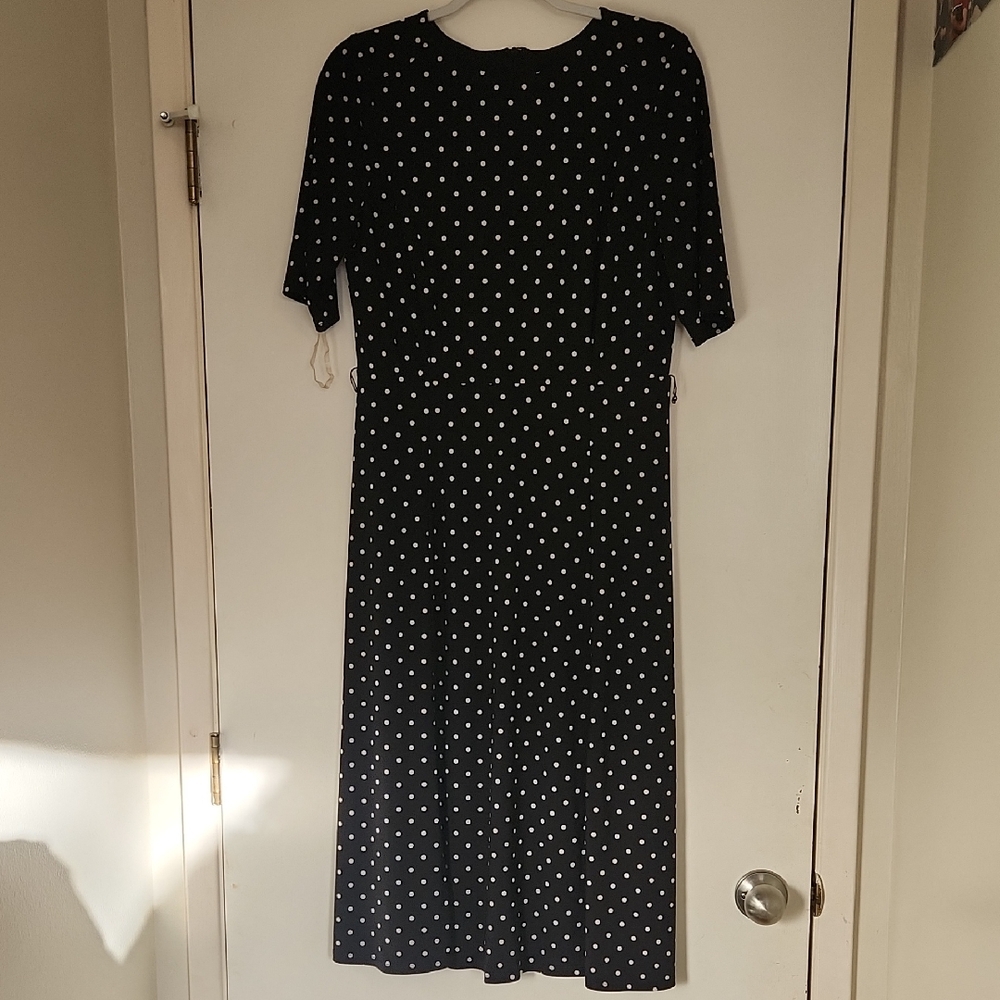 Anne Klein Black Dress with White Dots